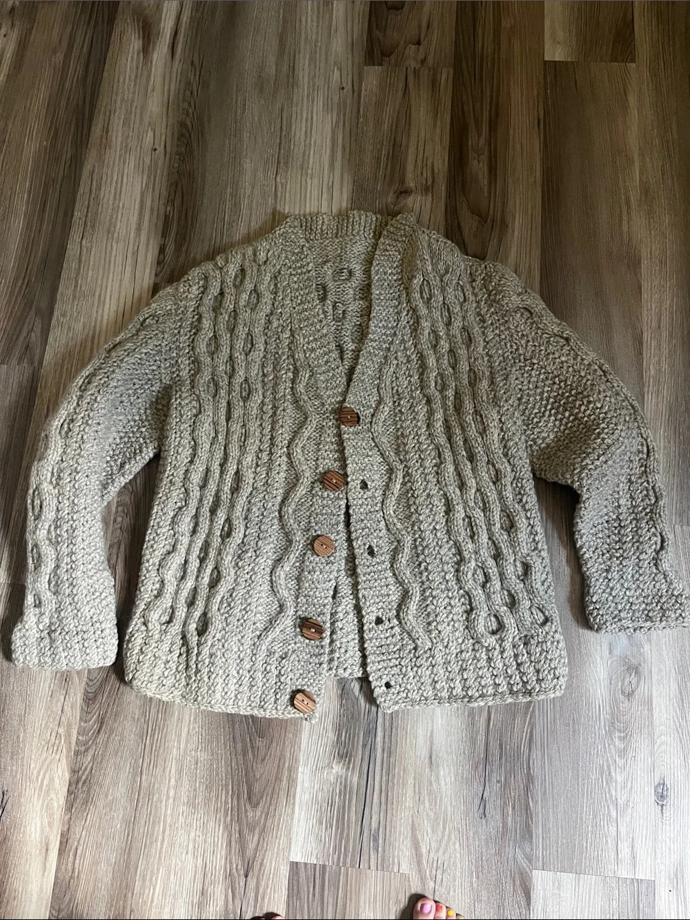100% wool handmade Cable-Knit Shawl Collar unisex size small men, medium women